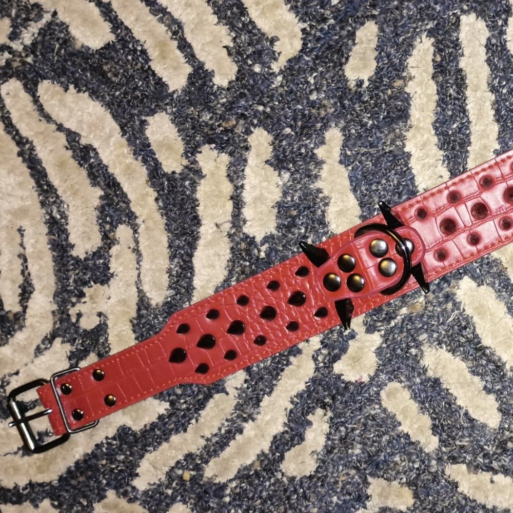 Super Sic Red Faux leather SPIKED dog collar!  New! Black spikes!  Punk Rock